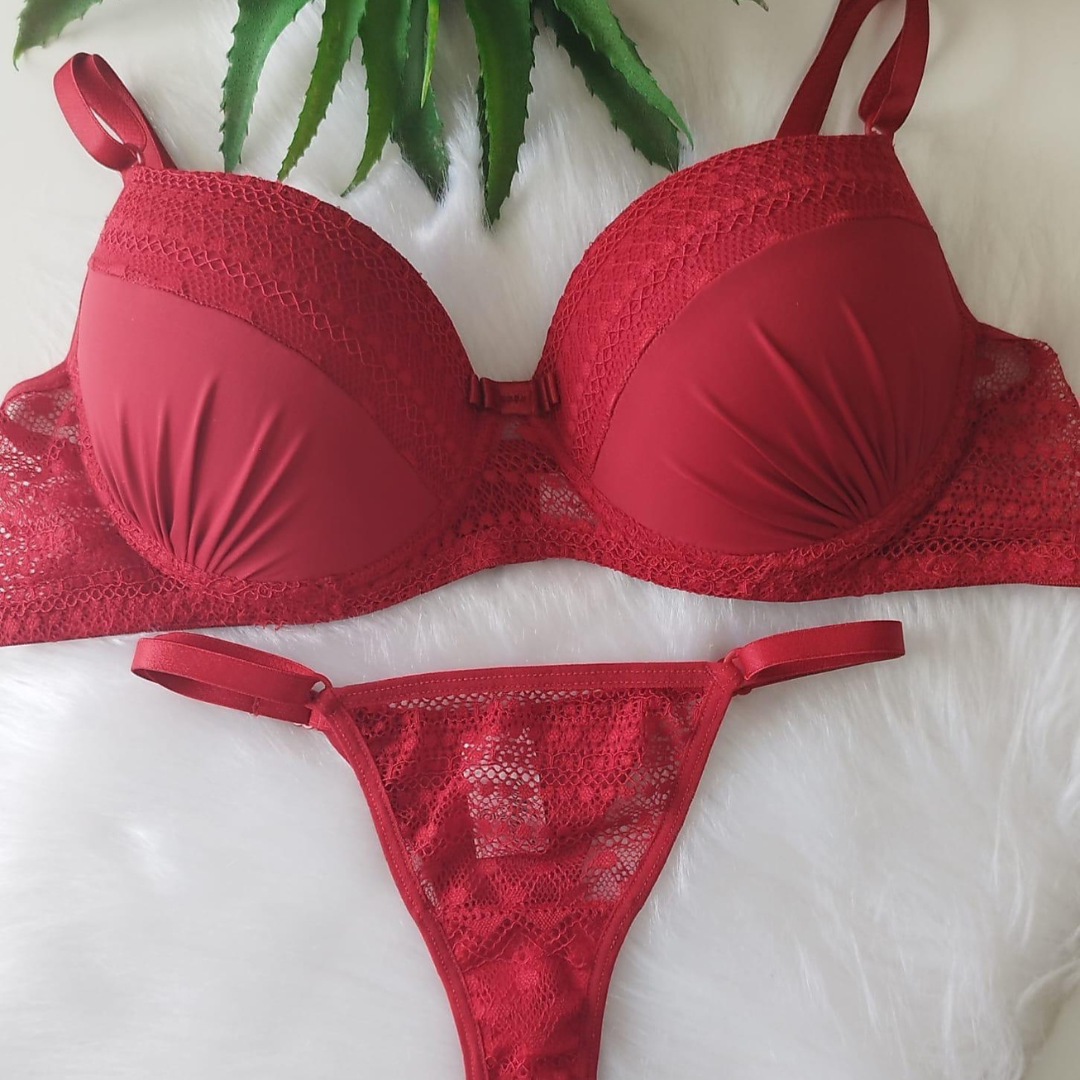 Red lace bikini lingerie set